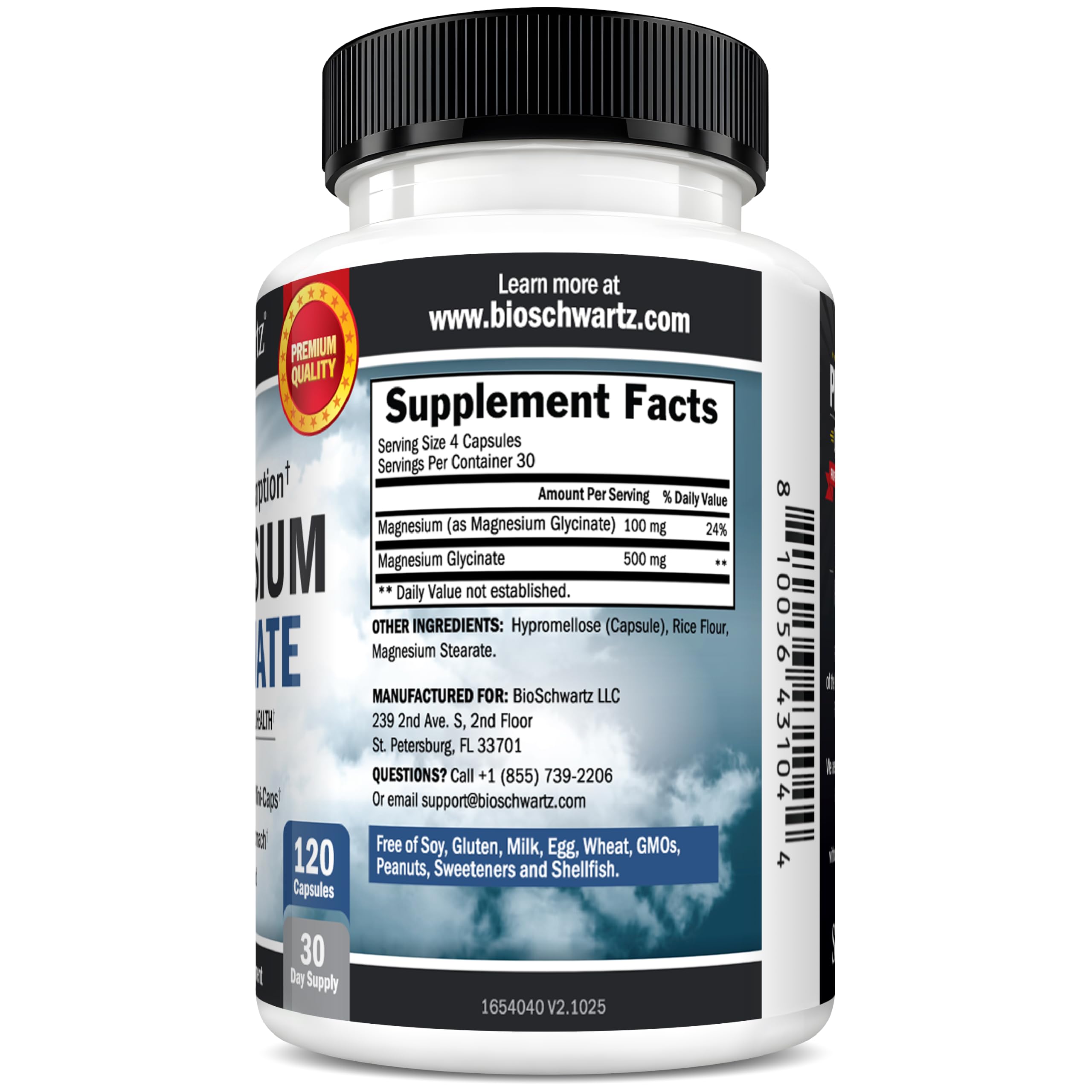 BioSchwartz Magnesium Glycinate 500mg Capsules (120 Mini Caps) | Maximum Absorption Magnesium Supplement for Healthy Nerves Muscles Heart Mood & Sleep Support (Vegan, Gluten-Free, Non-GMO)