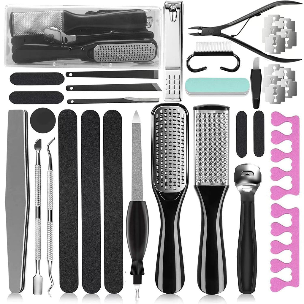 36 in 1 Pedicure Kit, Stainless Steel Foot Care Kit with Foot File | Professional pedicure kit with foot file, foot rasp, callus remover, nail clipper and cuticle pusher for home spa care.
