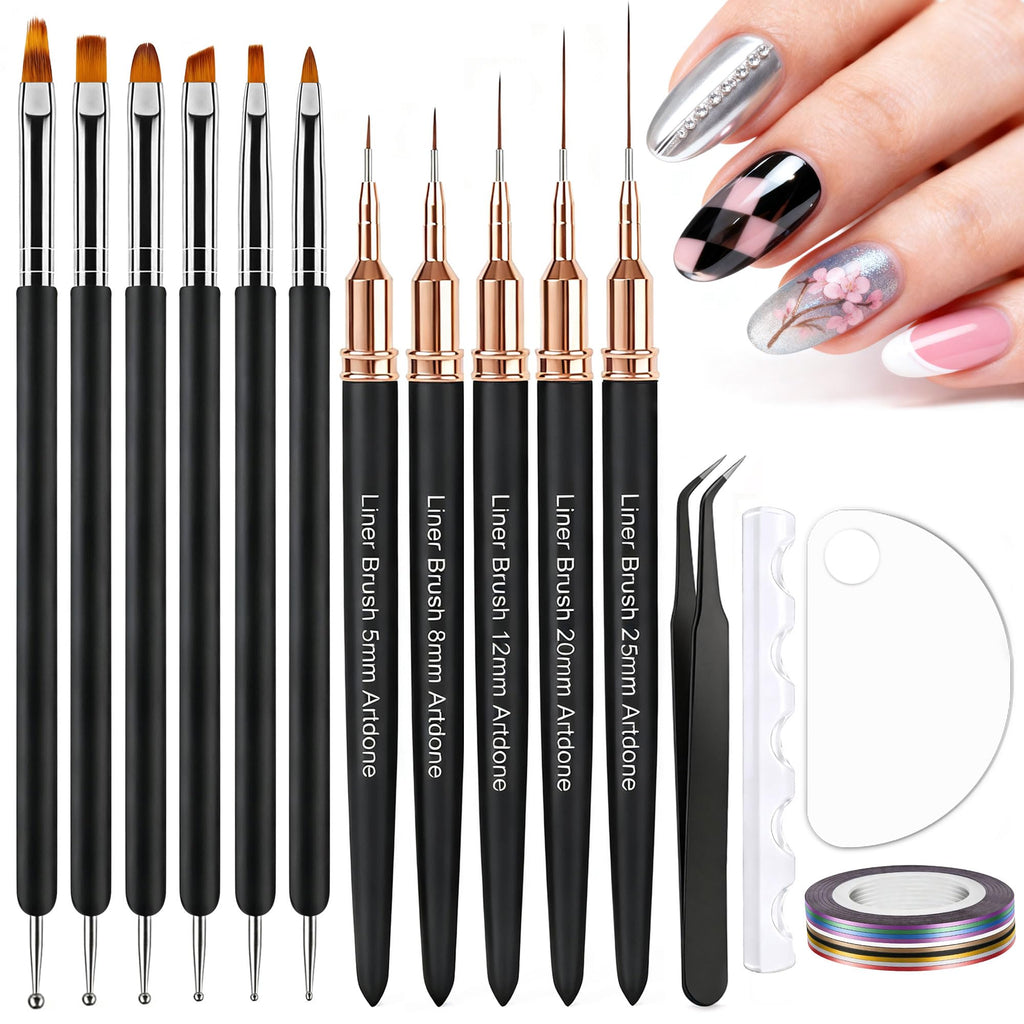 Artdone Nail Striping Tape Lines Kit With Nail Art Pens Liner Brushes | Dotting Tools For Gel Polish Small Detail Drawing Design Paint