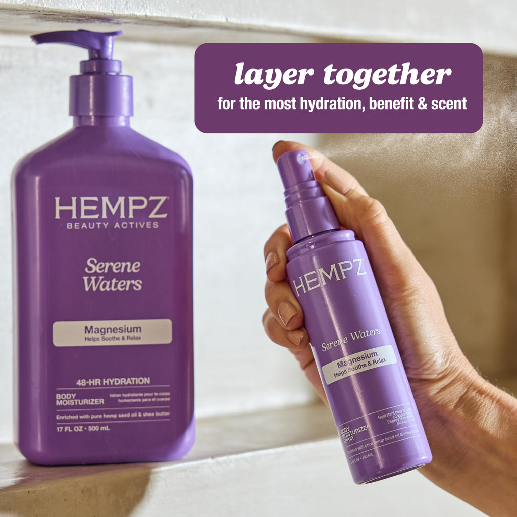 Hempz Magnesium Body Spray, Serene Waters, 3.4 fl.oz. | Soothing and Hydrating Moisturizer Mist with Arnica