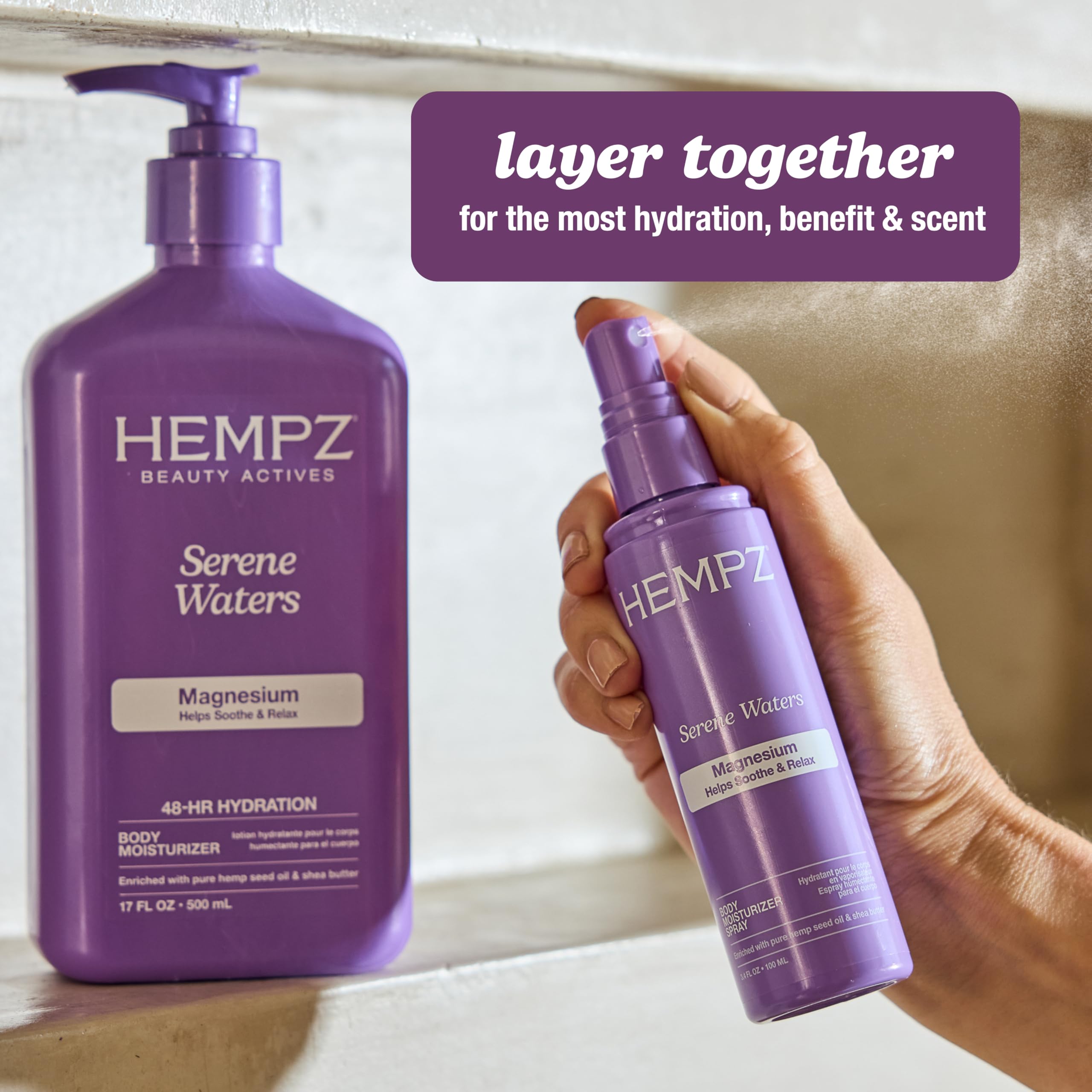 Hempz Magnesium Body Spray, Serene Waters, 3.4 fl.oz. | Soothing and Hydrating Moisturizer Mist with Arnica