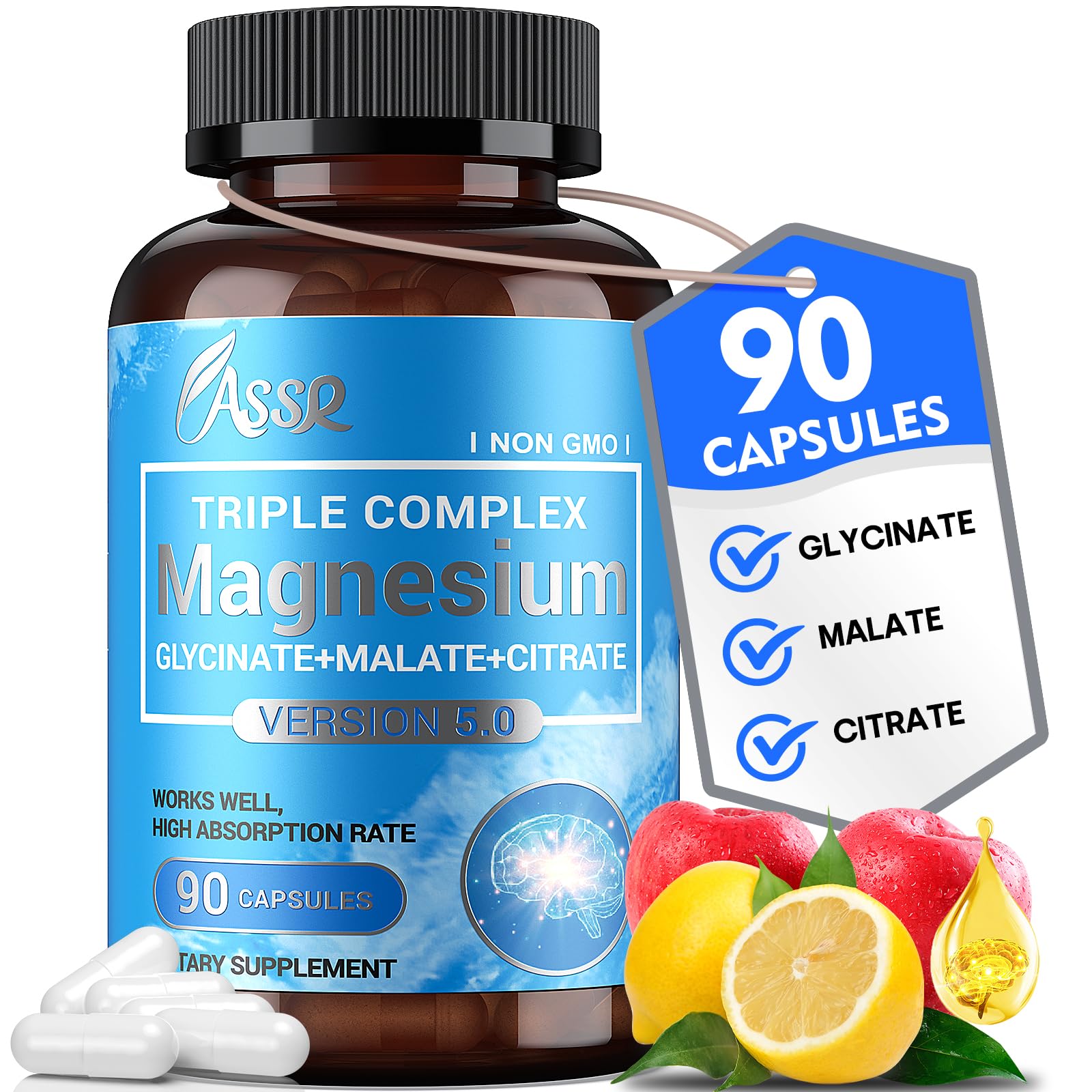 ASSR Supplement Ready to Drink No Mix, Triple Magnesium Glycinate, Malate, Citrate, Ashwagandha, L Theanine, Vitamin D, 25ct