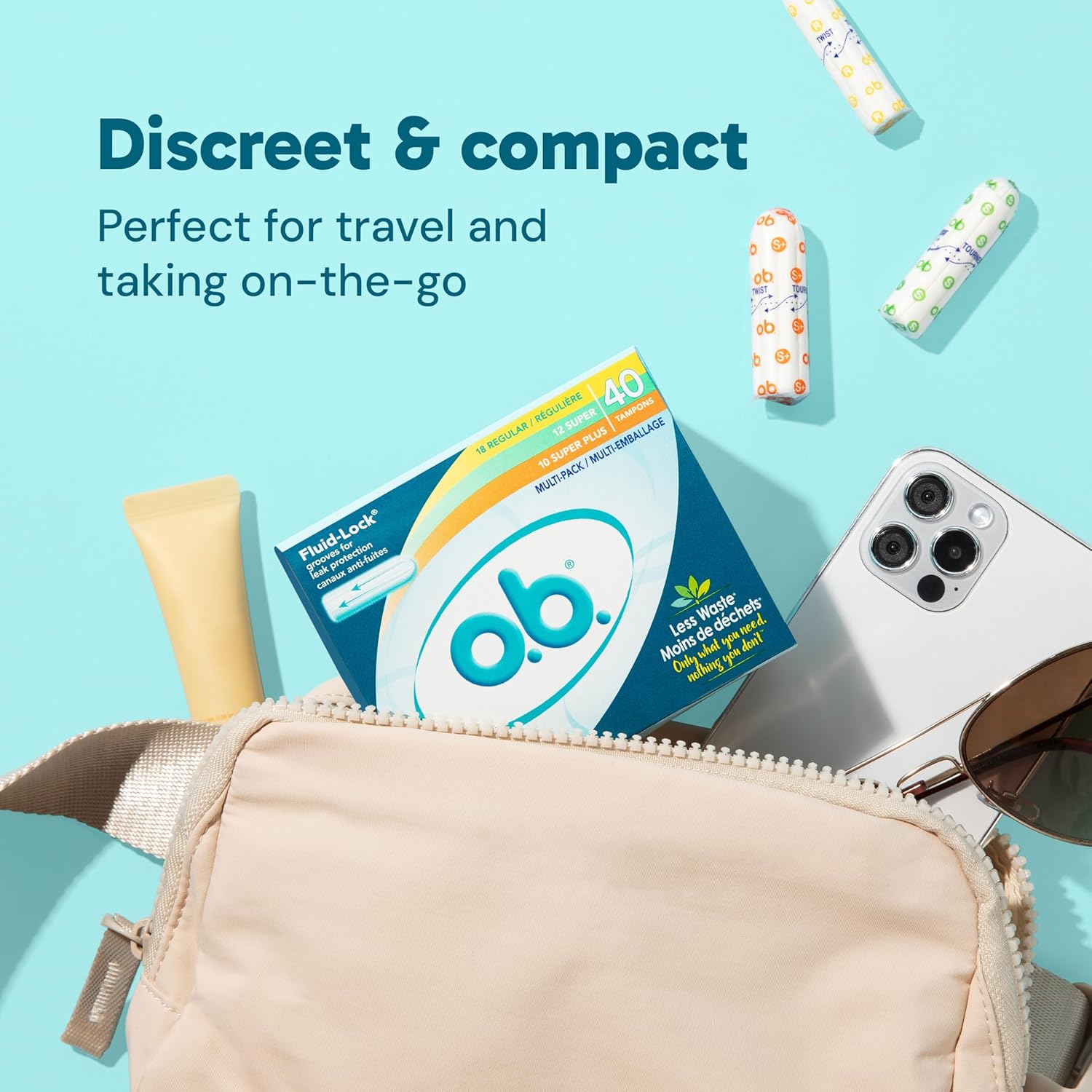 Buy now o.b. Tampons No Applicator, Fragrance-Free - 40ct | Applicator-Free Tampons Ultra, Feminine Care, ob Tampon Ultra, Period Products at indiglob india