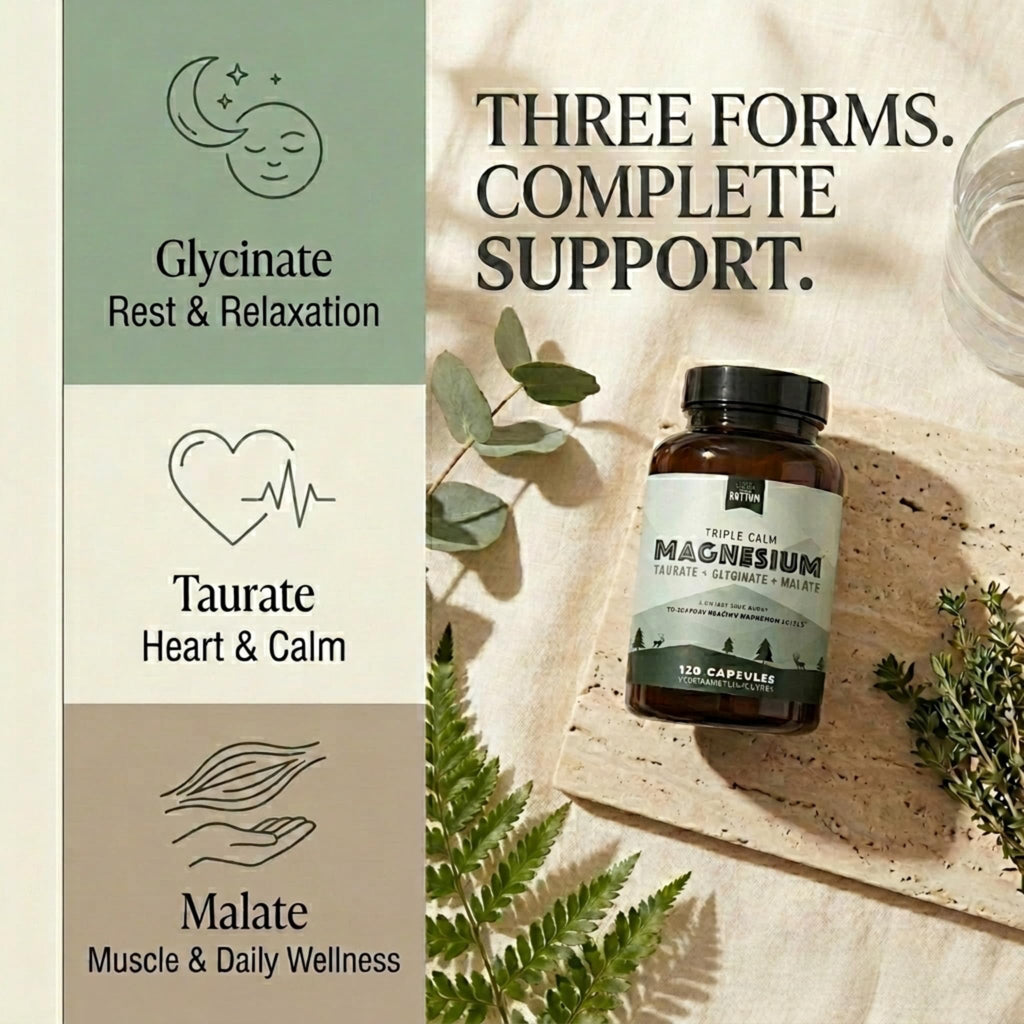Natural Rhythm Triple Calm Magnesium Complex - 120 Capsules, Chelated Magnesium Glycinate, Taurate & Malate, High Absorption Supplement for Sleep, Stress, Muscle & Heart Support, Non-GMO, Vegan