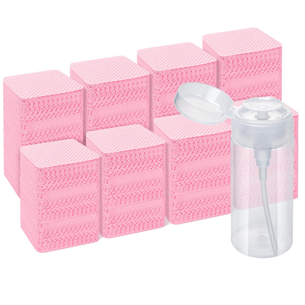 1080PCS Lint Free Nail Wipes with Pump Dispenser | Gel Nail Polish Remover Pads Soft Non-Woven Nail Wipes for Nail Polish Remove and Acrylic Nail Supplies
