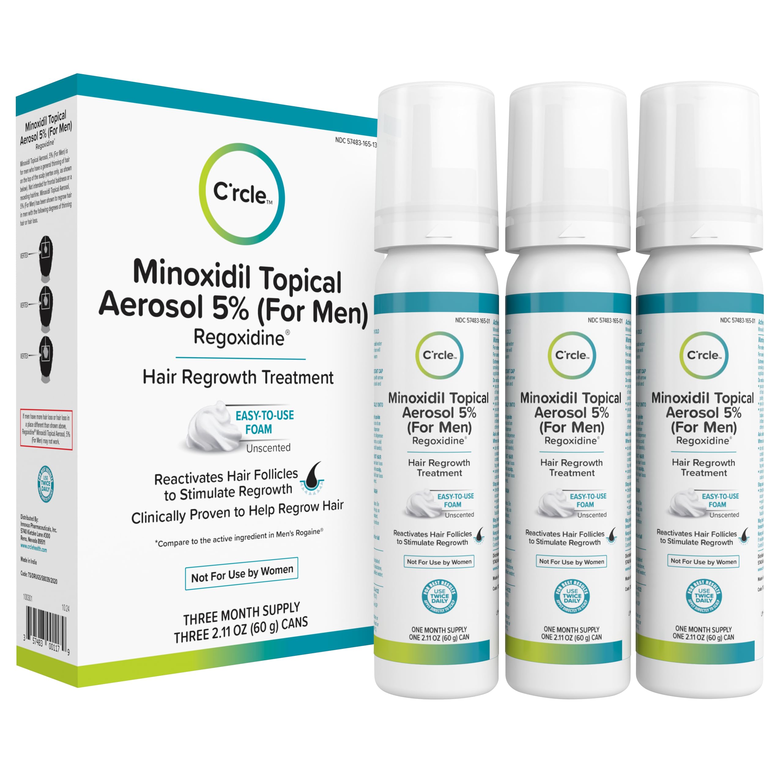 Minoxidil for Men Foam 5%, Unscented 3 Month Supply, Supports Hair Regrowth | Helps Restore Vertex Hair Loss & Thinning, Extra Strength 5% Minoxidil Foam For Men