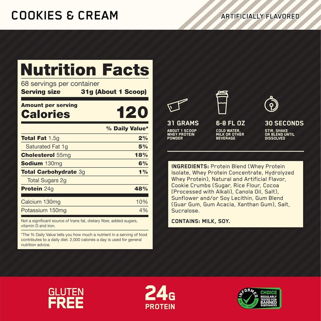 Buy now Optimum Nutrition Gold Standard 100% Whey Protein Powder, Cookies & Cream, 5 Pound (Packaging May Vary) at indiglob india
