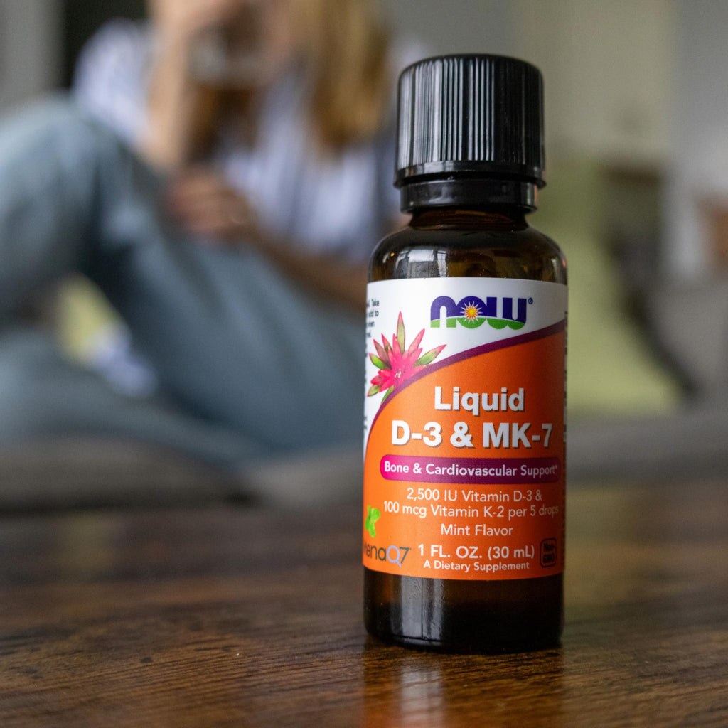 Buy now NOW Foods Supplements, Liquid D-3 & MK-7 with 2,500 IU Vitamin D-3 & 100 mcg Vitamin K-2 per 5 drops, 1-Ounce at indiglob india