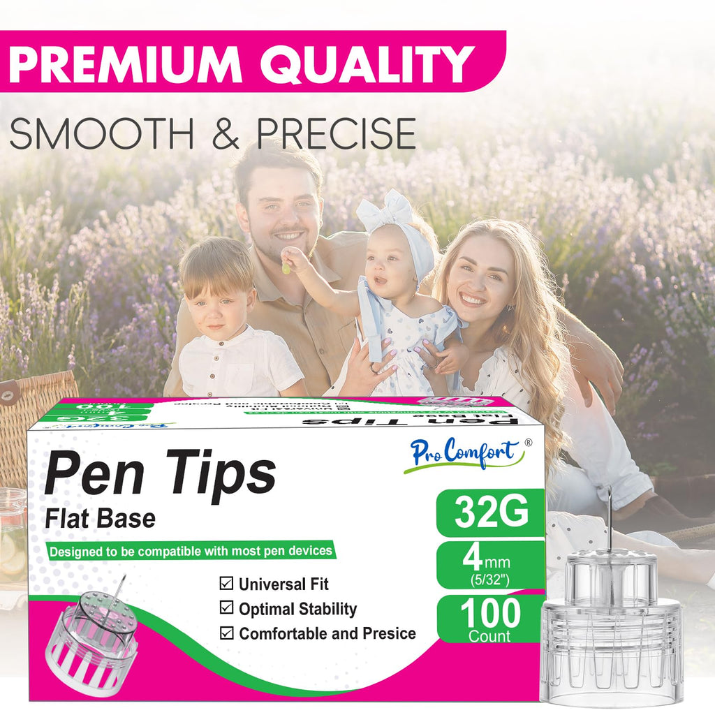 Flat Base Pen Tips 32G x 4mm Pen Tip Comfortable Wide Seat Design 100 Count