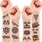 60 PCS Funny Race Car Checkered Flag Pre-Cut Temporary Tattoos