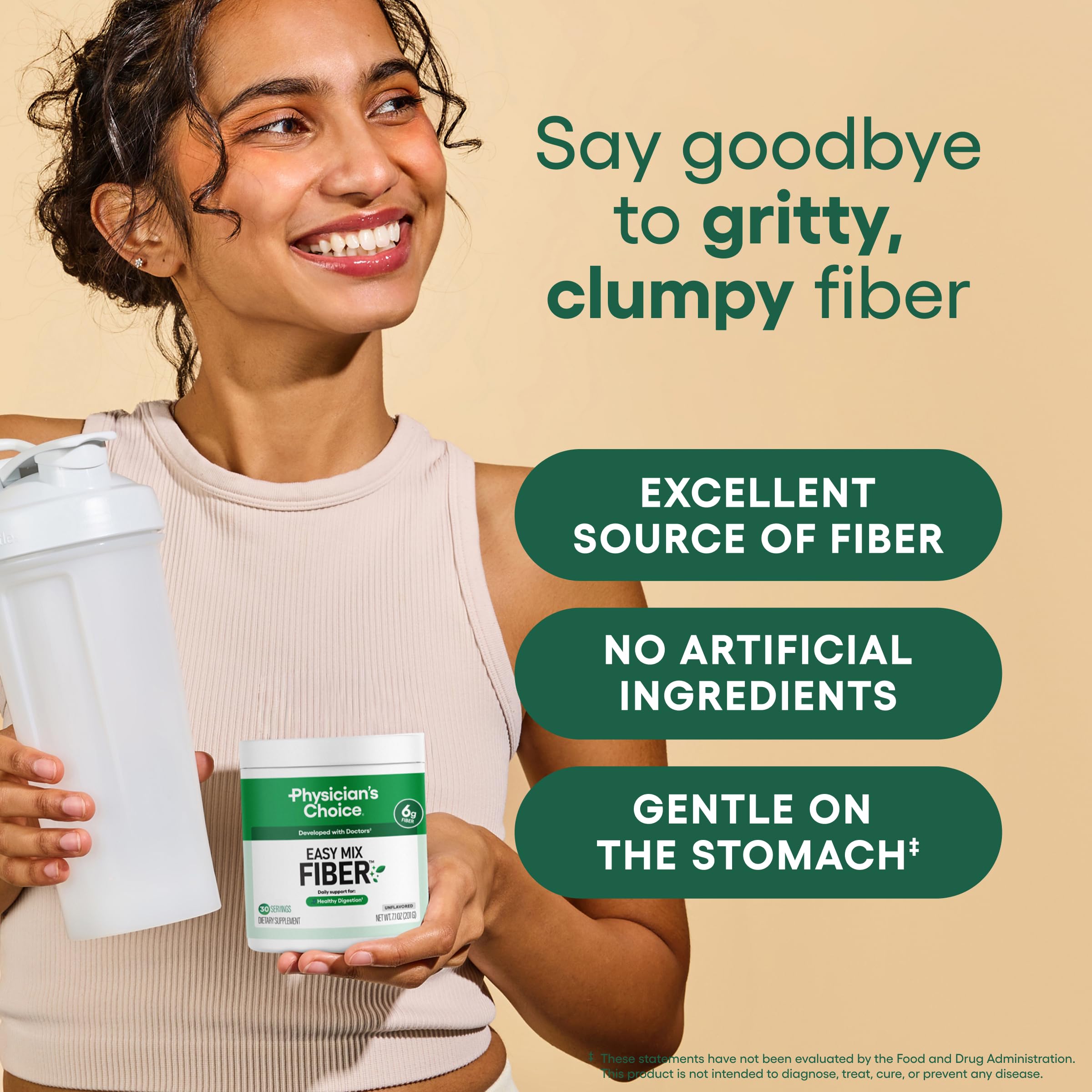 Physician's CHOICE Easy Mix Fiber for GLP-1 Support - No Grit & Sugar Free - Daily Prebiotic Soluble Fiber Powder Supplement - Digestive Health & Regularity - for Women and Men - Unflavored - 7.1oz