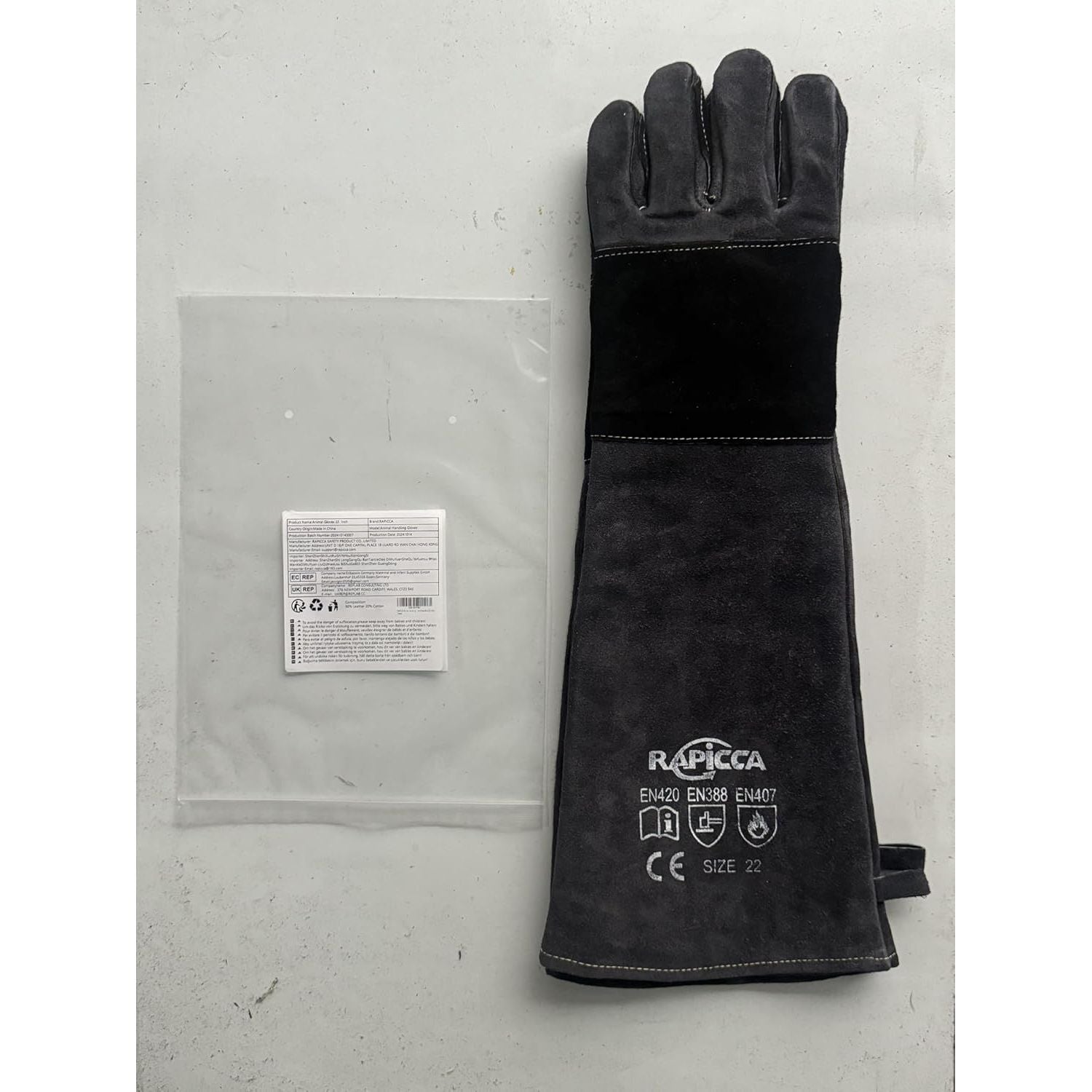 Buy now RAPICCA Animal Handling Gloves Bite Proof Reinforced Leather Padding Dog,Cat Scratch,Bird Handling Falconry Gloves Grabbing,Reptile Squirrel Snake Bite 22in Grey-Black at indiglob india