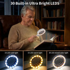 JARLINK Magnifying Glass with Light, 30 LED, Detachable Dual Lenses