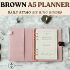 DAILY RITMO™ PU Checkered Leather A5 Six Ring Binder Planner Cover with 160 Pages of Daily To Do List 5.5" x8" | 6 Rings Updated Refillable Half Size Notebook Journal Photocard Budget Agenda