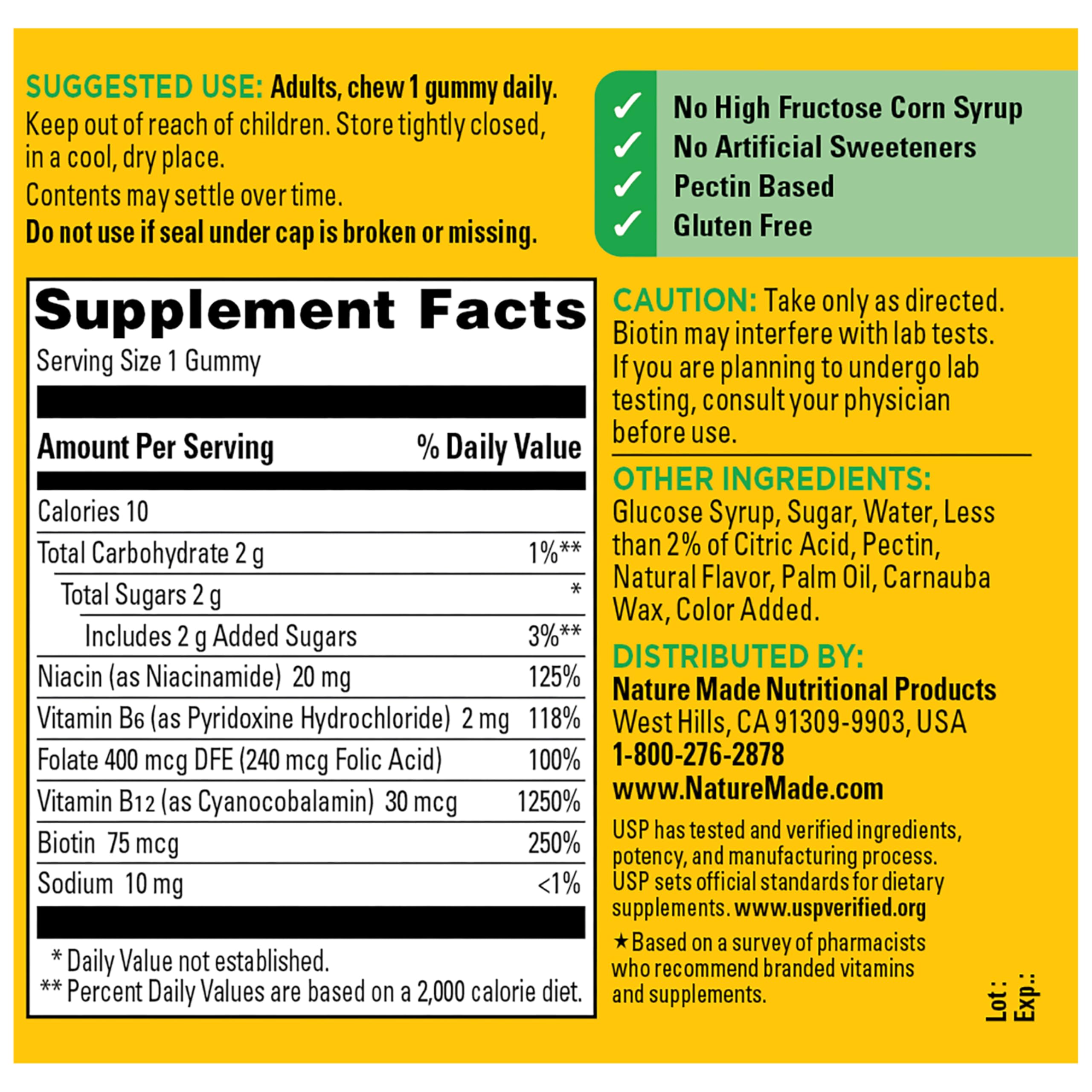 Nature Made Vitamin B Complex Gummies, 60 Pectin Based Gummies | With 5 B Vitamins for Energy and Brain Support, Gluten Free, Peach Flavor, 60 Day Supply