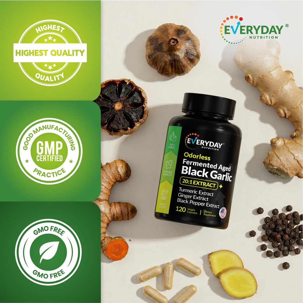 4-in-1 Fermented Odorless Aged Black Garlic 120 Capsules 60 Servings