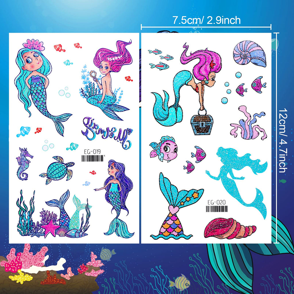 Konsait Glitter Temporary Tattoos for Kids, 24 Sheets Butterfly Mermaid Fairy Flowers Tattoo Stickers, Waterproof Fake Tattoos for Birthday Favors, Goodie Bags Stuffers & Party Accesorries
