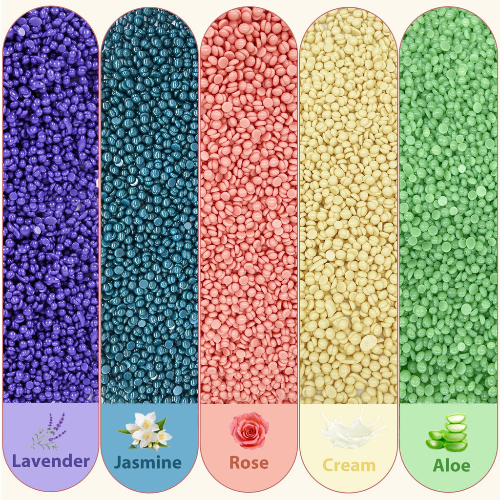 Wax Beads, Anreacho 1.1 lb Hard Wax Beans for Hair Removal, Brazilian, Bikini, Face, Eyebrows, Underarms, Chest, Back, Legs, Wax Refill for Women & Men, Pack of 5