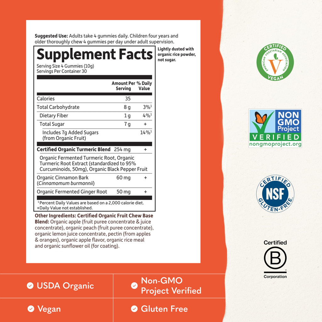 Garden of Life Organics Turmeric Inflammatory Response Gummy - 120 Real Fruit Gummies for Kids & Adults, 50Mg Curcumin (95% Curcuminoids), No Added Sugar, Organic, Non-GMO, Vegan & Gluten Free