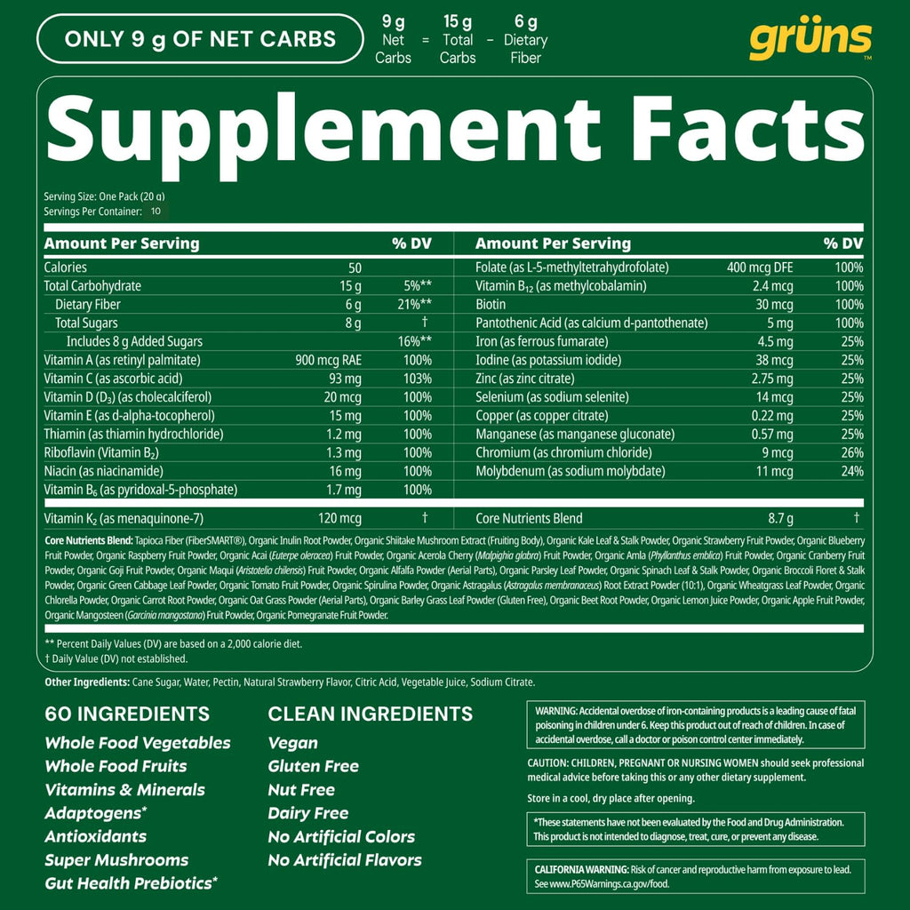 Adult Greens Gummies & Daily Multivitamin, Prebiotic Fiber, 10 ct | Daily Supplement for Men and Women with Vitamins, Minerals, Adaptogens, and Fiber