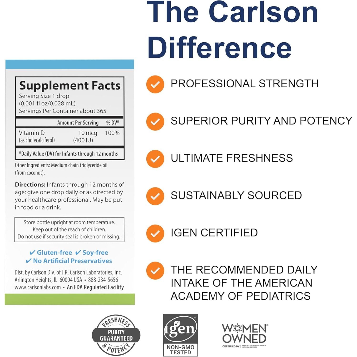 Buy now Carlson - Baby's Super Daily D3, Baby Vitamin D Drops, 400 IU (10 mcg) per Drop, 1-Year Supply, Vegetarian, Liquid Vitamin D Drops for Infants and Toddlers, Unflavored, 365 Drops at indiglob india