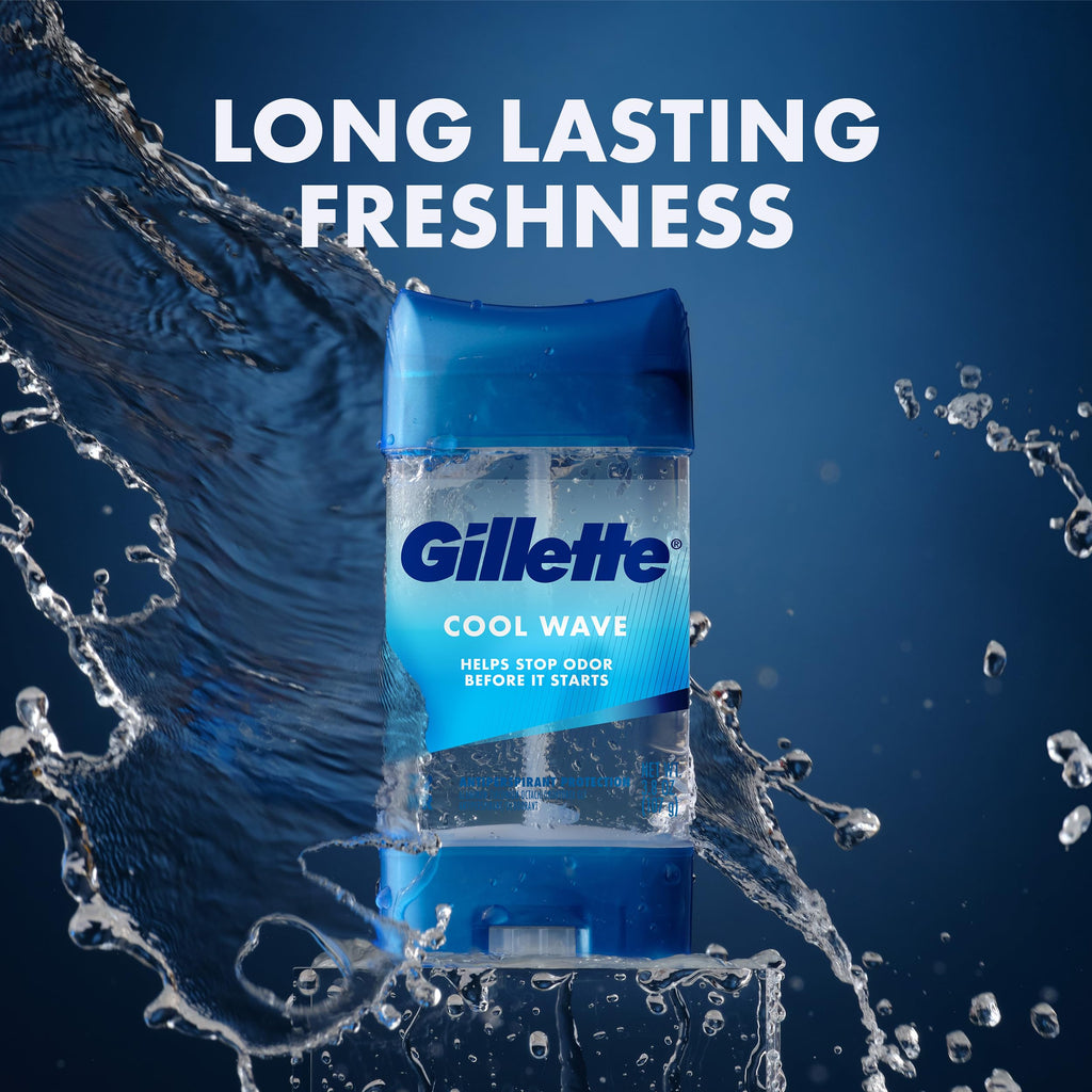 Gillette Antiperspirant and Deodorant for Men, 72hr Clinical Strength Sweat & Odor Protection, Long Lasting Freshness, Anti-White Mark Technology, Clear Gel, Cool Wave Scent, 3.8 oz (Pack of 4)