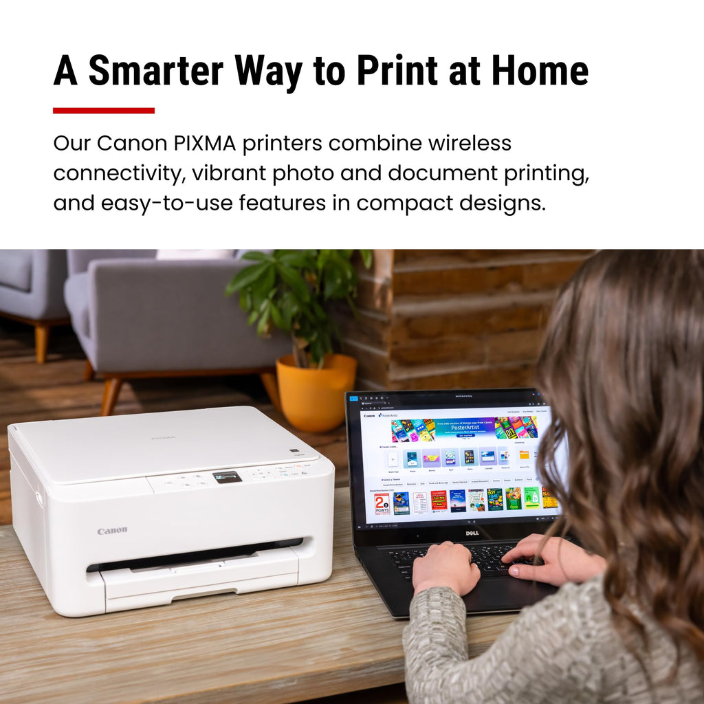 Canon PIXMA TS6520 Wireless Color Inkjet Printer, Duplex Printing, Copier/Scanner, 1.42" OLED Display, Compact, White