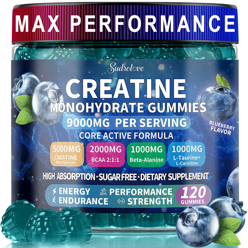 Creatine Monohydrate Gummies 5000mg for Women & Men,120 Count | Blended BCAA, Beta-Alanine, L-Taurine & L-Carnitine Plus B6 B12,Chewable Pre-Workout, Boost Stamina,Ease Muscle Soreness