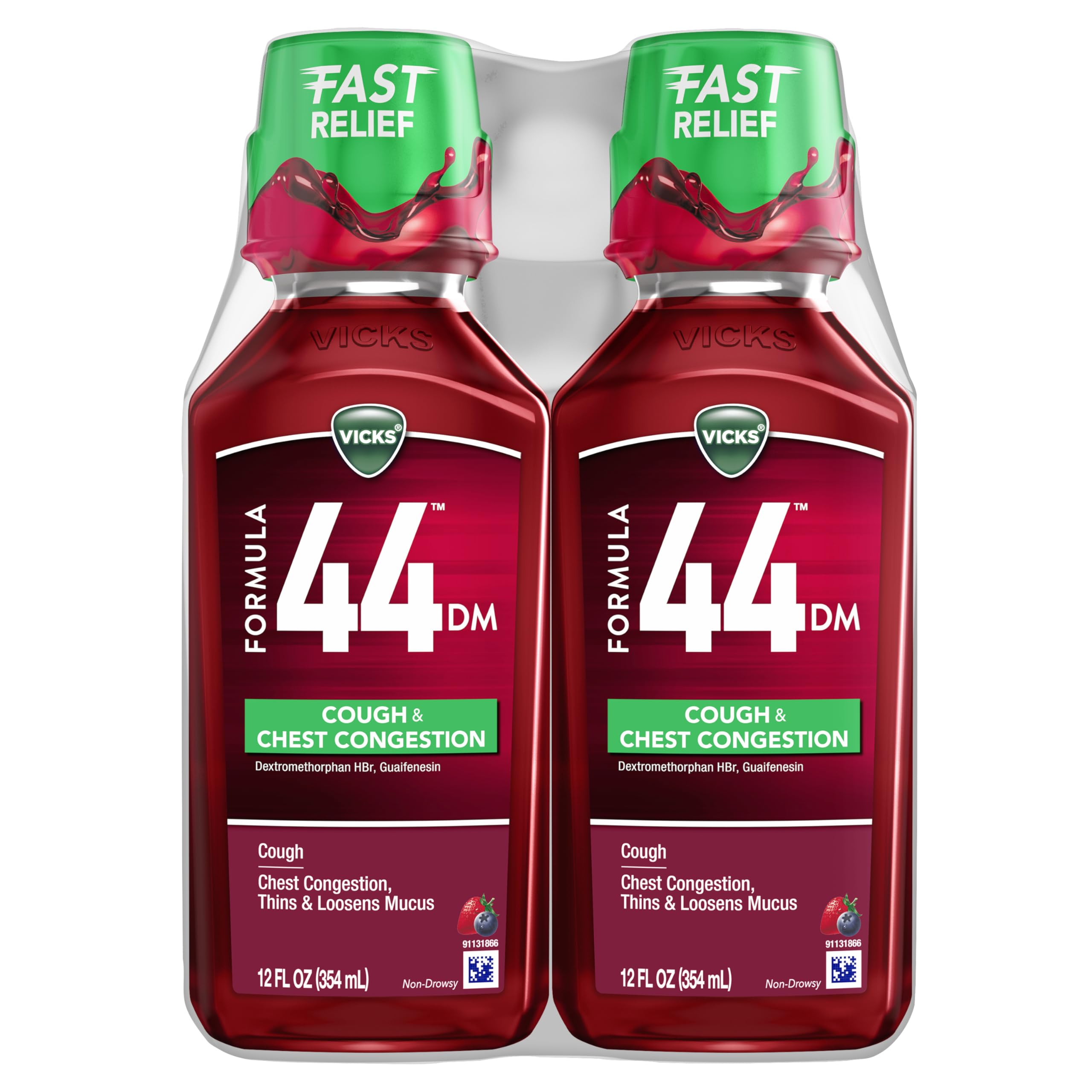 Buy now Vicks Formula 44 DM Cough & Congestion Liquid, Over-The-Counter Medicine, Day or Night, Cough Syrup, Powerful Cough and Congestion Relief, Cough Suppressant and Expectorant, Berry Flavor, 2x12 FL OZ at indiglob india