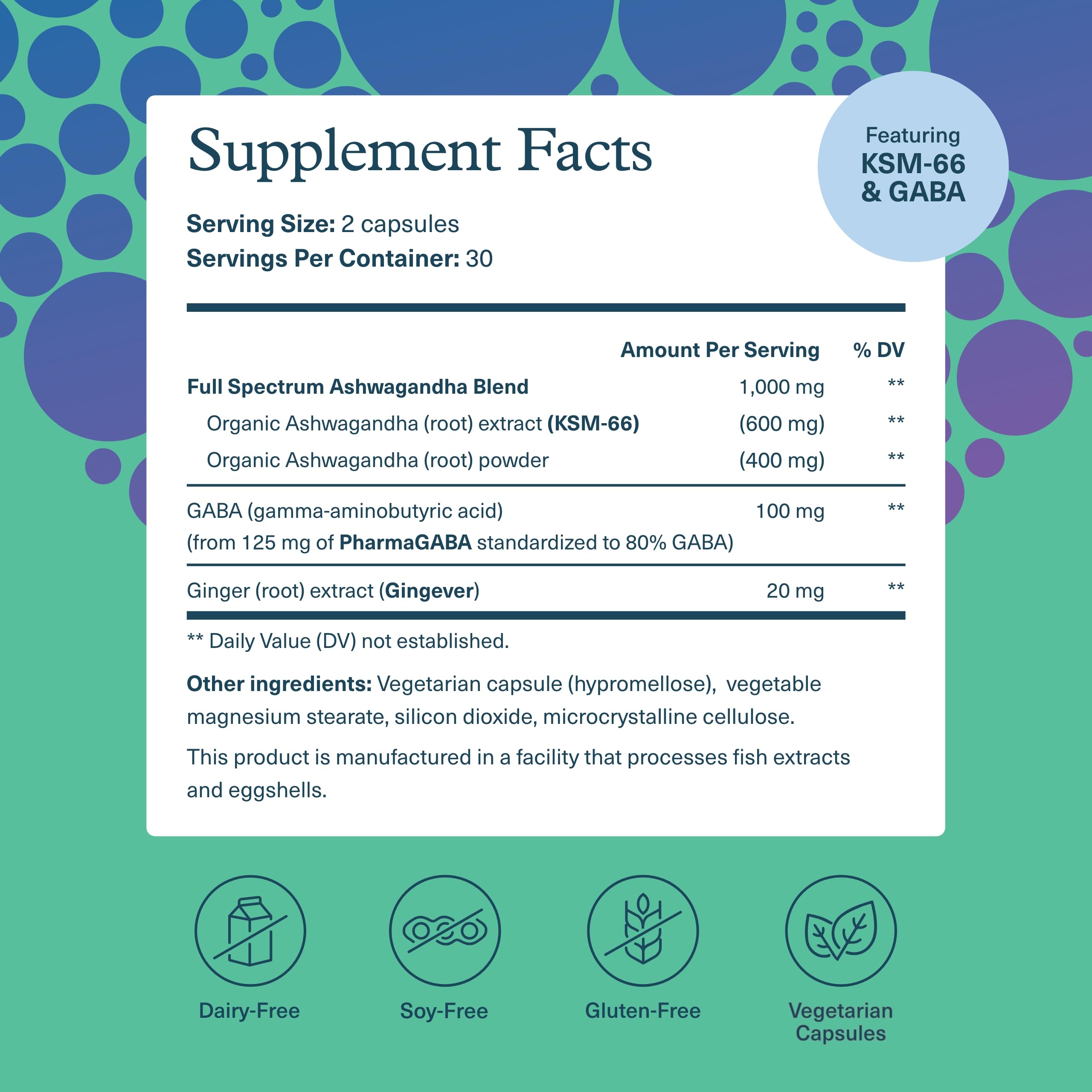 Youtheory Ashwagandha + GABA, 60 Vegetarian Capsules, 30-Day Supply | Adaptogenic Blend with Organic KSM-66 Ashwagandha and Ginger, Aids Stress Relief and Mood*, Supports Energy Levels*
