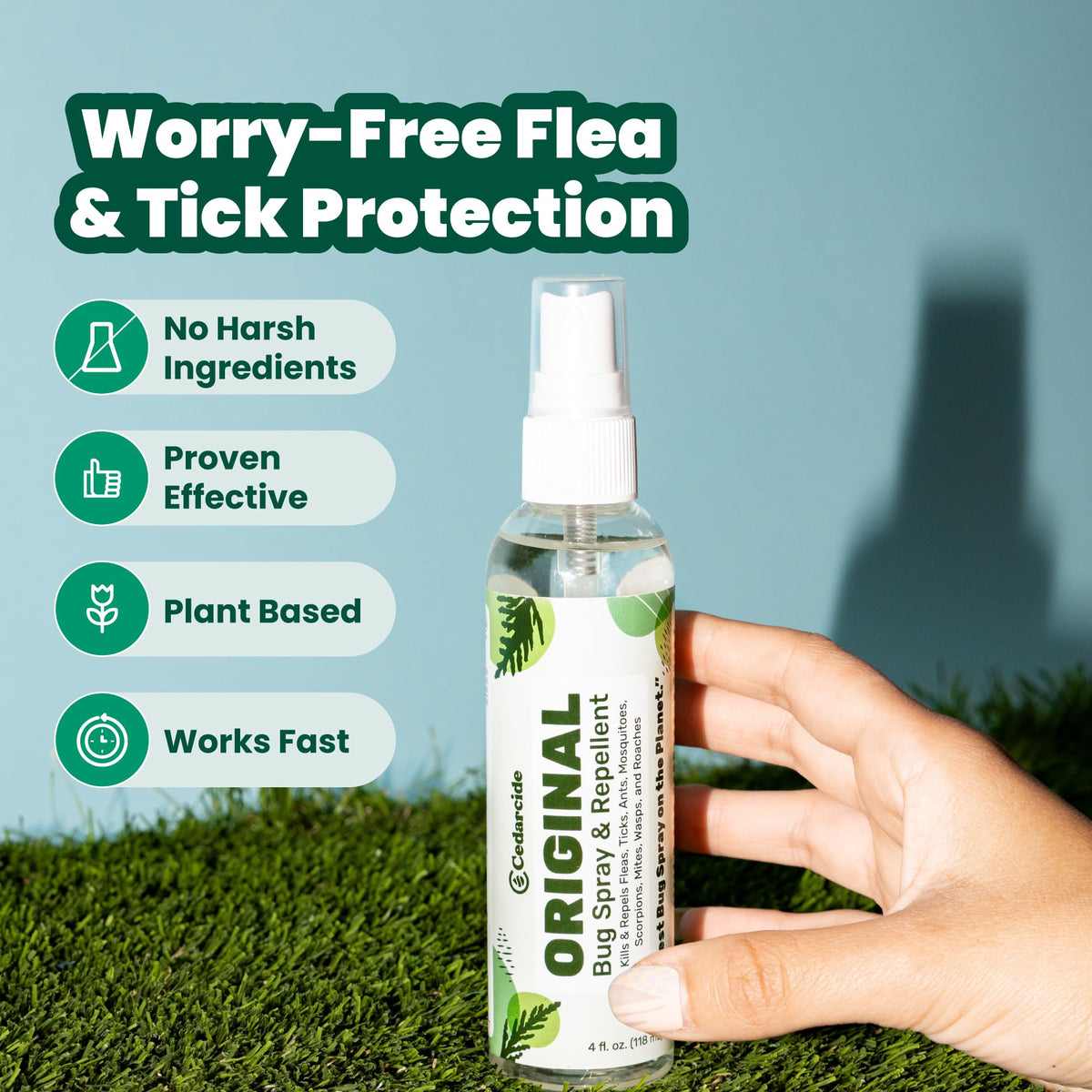 Cedarcide Original Bug Spray | Repel & Kill Fleas, Ticks, Mosquitoes, Mites, Ants & Chiggers | for use on People, Pets & Home | Natural Cedar Oil | Eco-Friendly | 4 Oz