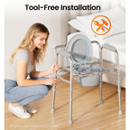 soundfuse 3 in 1 Bedside Commode Toilet for Seniors, Sturdy Dual-Crossbar