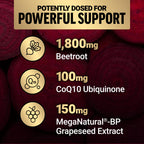 Force Factor Total Beets Ultimate Heart Health 1800mg Beet Root Capsules | Blood Pressure Support Supplement with CoQ10 for Nitric Oxide & Blood Flow with Grapeseed, Hawthorn Berry, 90 Capsules