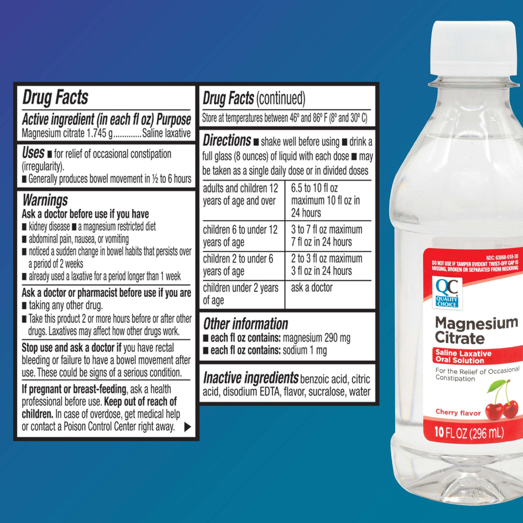 Quality Choice Magnesium Citrate, Saline Laxative for Constipation, Fast Acting Relief, Colon Prep and Cleanse in Both Cherry & Lemon Flavor 10 Fl Oz per Bottle, Clear Mag Citrate