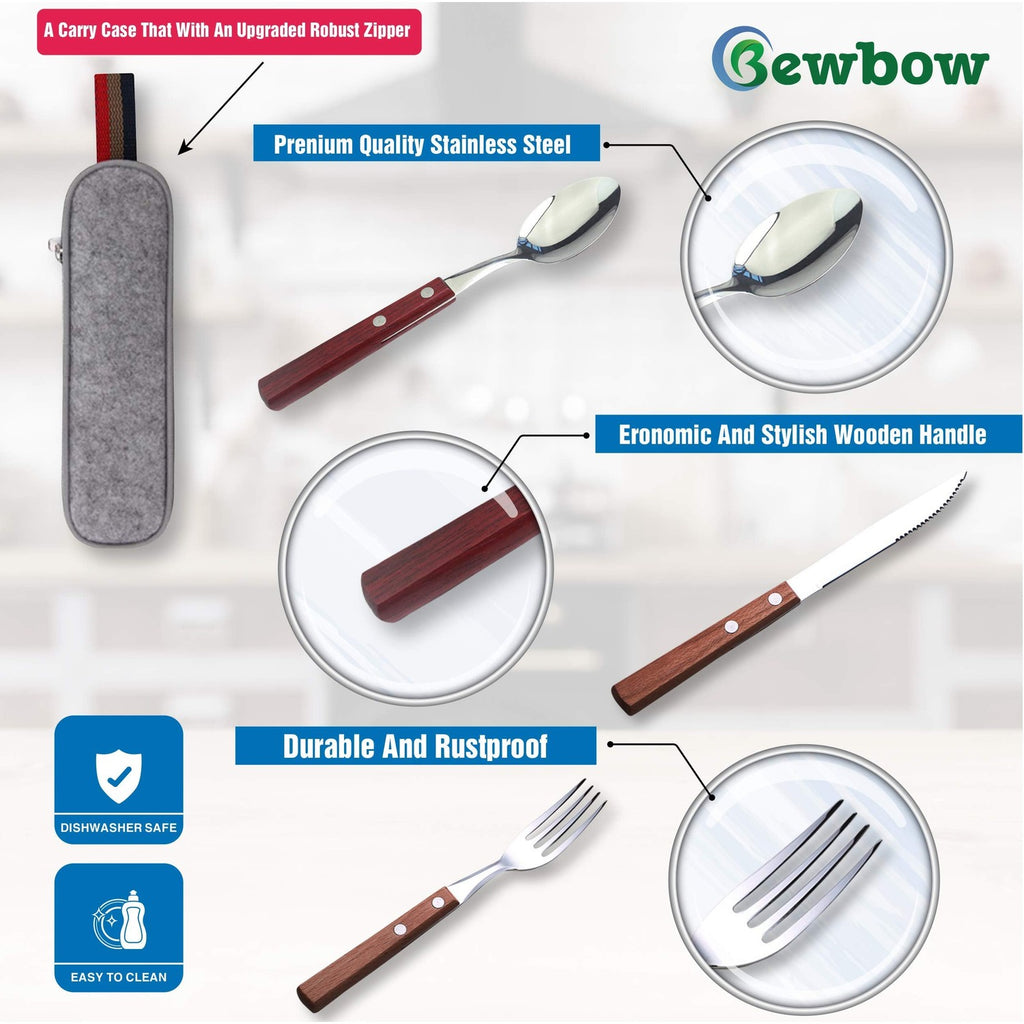 PREMIUM Stainless Steel Travel Utensils Set with Case, 3pc Full Size Fork