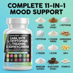 Clean Nutraceuticals GABA 750mg 5 HTP 200mg L Tryptophan 500mg L Theanine 200mg Ashwagandha SAM-e L-Glycine - Mood Support Vitamins for Women and Men with L-Tyrosine 5-HTP (5-Hydroxytryptophan)