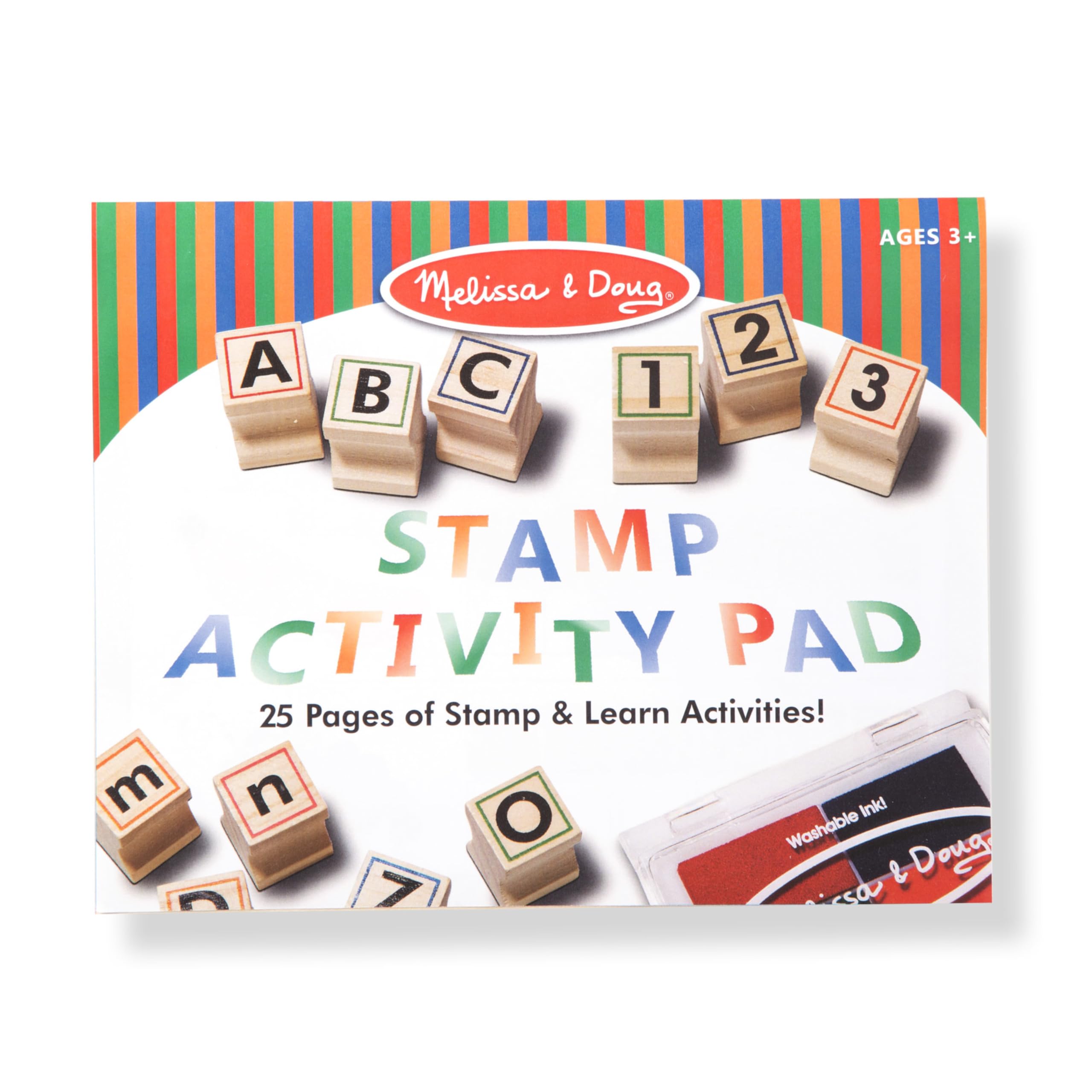 Buy now Melissa & Doug Deluxe Letters and Numbers Wooden Stamp Set ABCs 123s With Activity Book, 4-Color Stamp Pad - FSC Certified at indiglob india