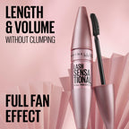 Maybelline Lash Sensational Washable Mascara, Lengthening and Volumizing for a Full Fan Effect, Blackest Black, 1 Count