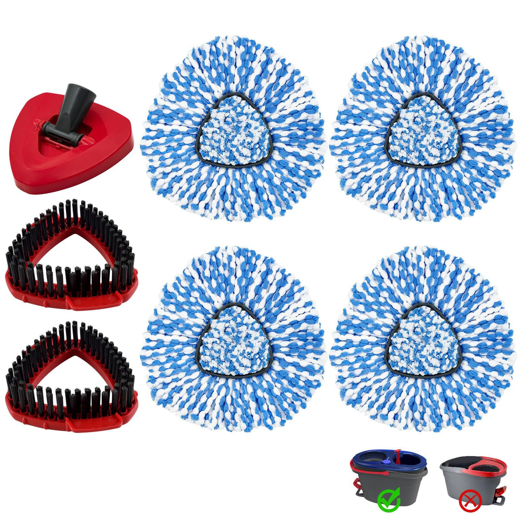 Mop Heads Replacements for O-Cedar RinseClean 2-Tank Spin Mop, Mop Replace Head for O Cedar, Mop Heads Include 4 Pack Mop Refills, 2 Scrubber Mop Heads, 1 Mop Base, Reusable, Easy to Replace