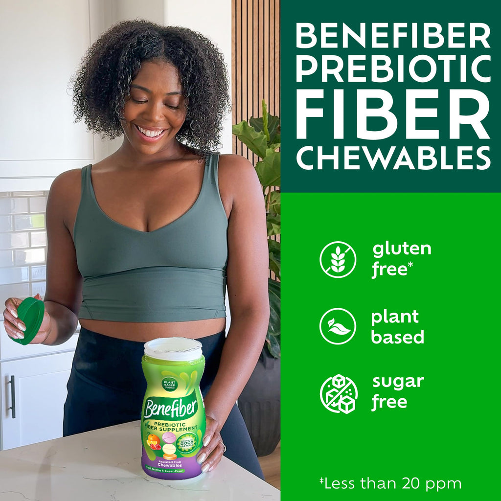Benefiber Chewable Prebiotic Fiber Tablets, Assorted Fruit Flavors, 100 Ct | Plant-based Prebiotic Fiber, Supports Gut Health by Nourishing Good Gut Bacteria, GLP-1 Support for Digestive Health