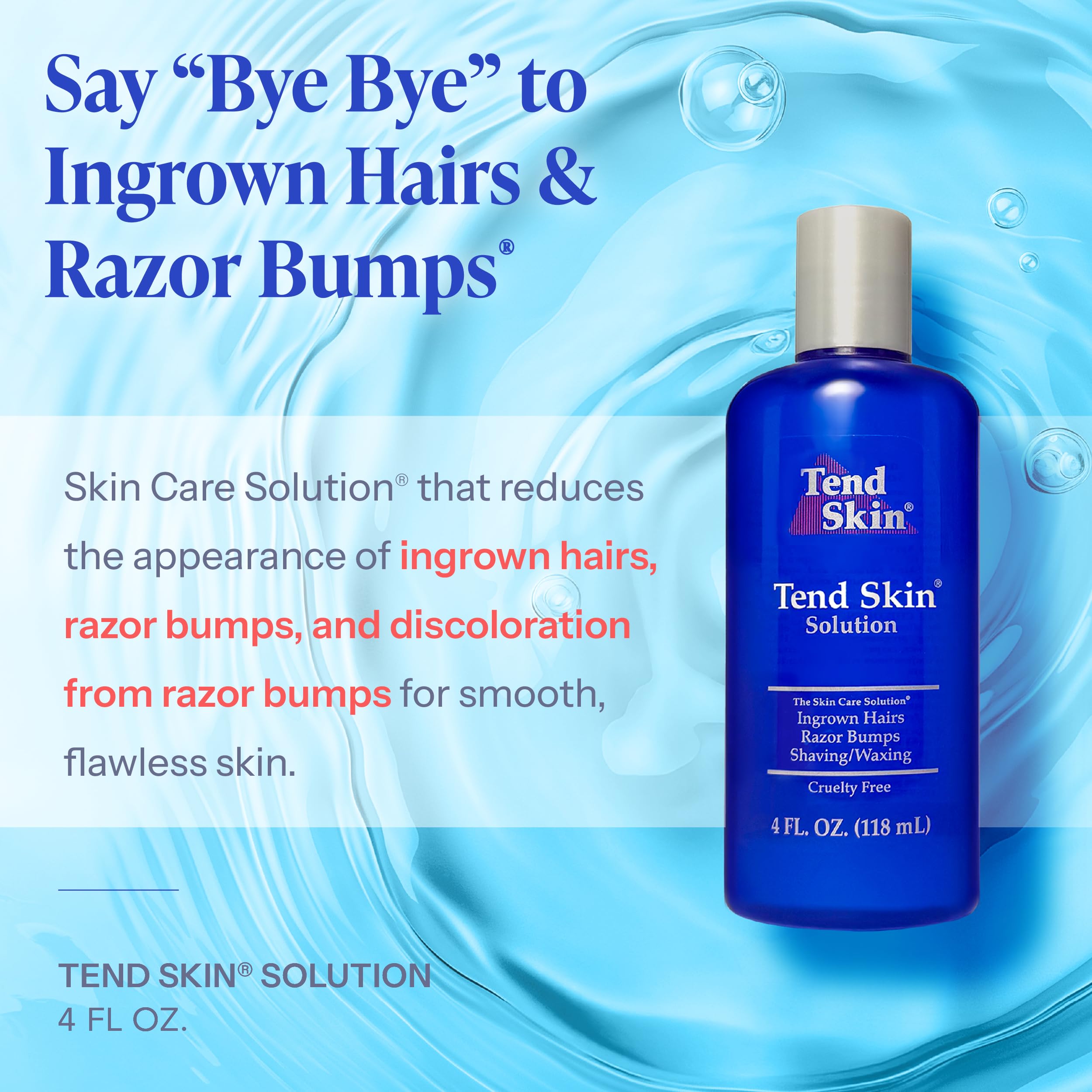 Tend Skin Solution for Razor Bumps and Ingrown Hair, 4 Oz | Solution for Unsightly Razor Burns, Post Shaving and Waxing Toner, Deodorant, Made in USA