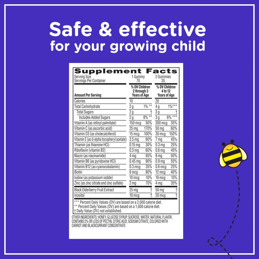 Zarbee's Kids Complete Multivitamin Gummies + Immune Support, 70 ct | For Kids Ages 2+, Children Vitamins Gummy, Vitamin A C D3 E B6 B12, Folic Acid & Total B-complex