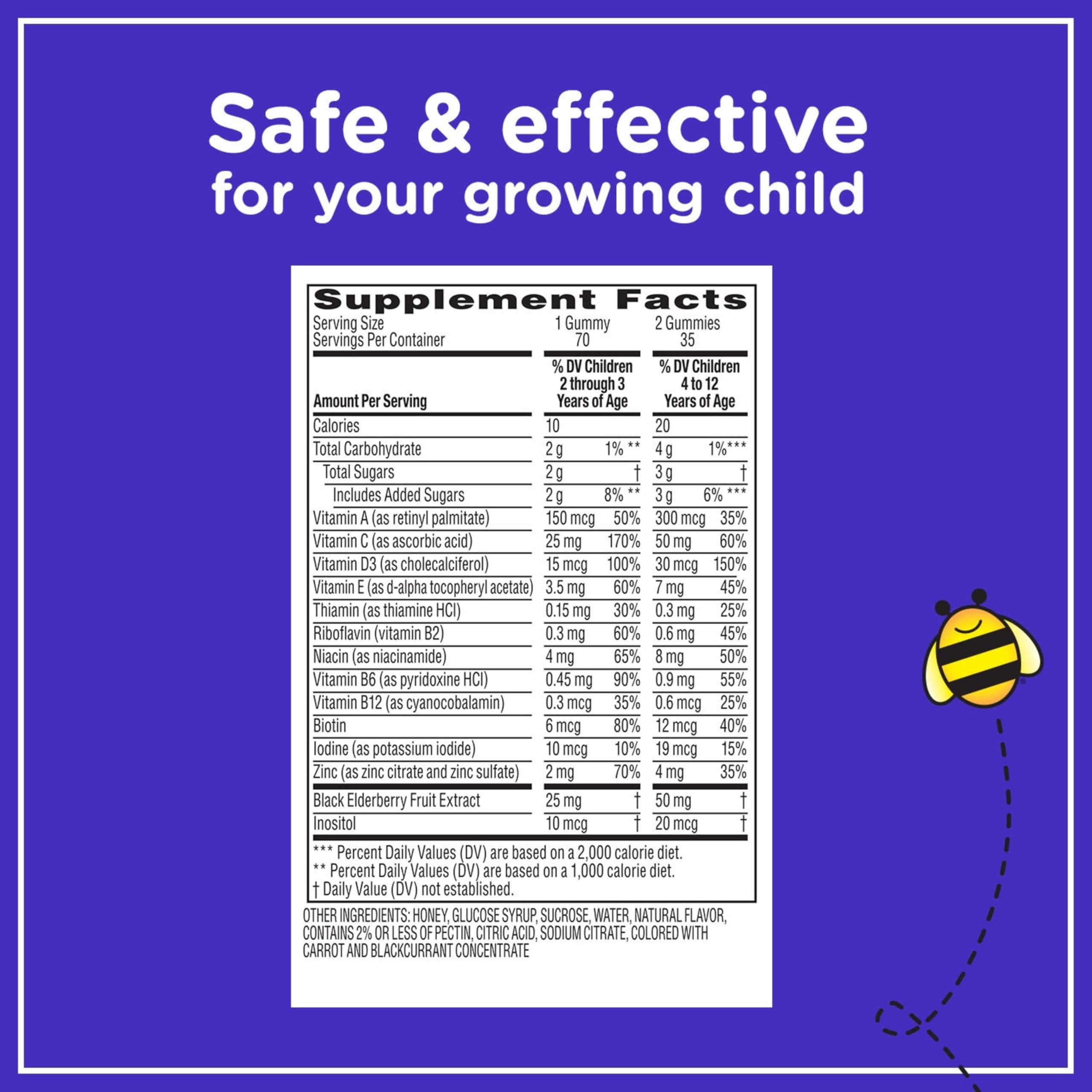 Zarbee's Kids Complete Multivitamin Gummies + Immune Support, 70 ct | For Kids Ages 2+, Children Vitamins Gummy, Vitamin A C D3 E B6 B12, Folic Acid & Total B-complex