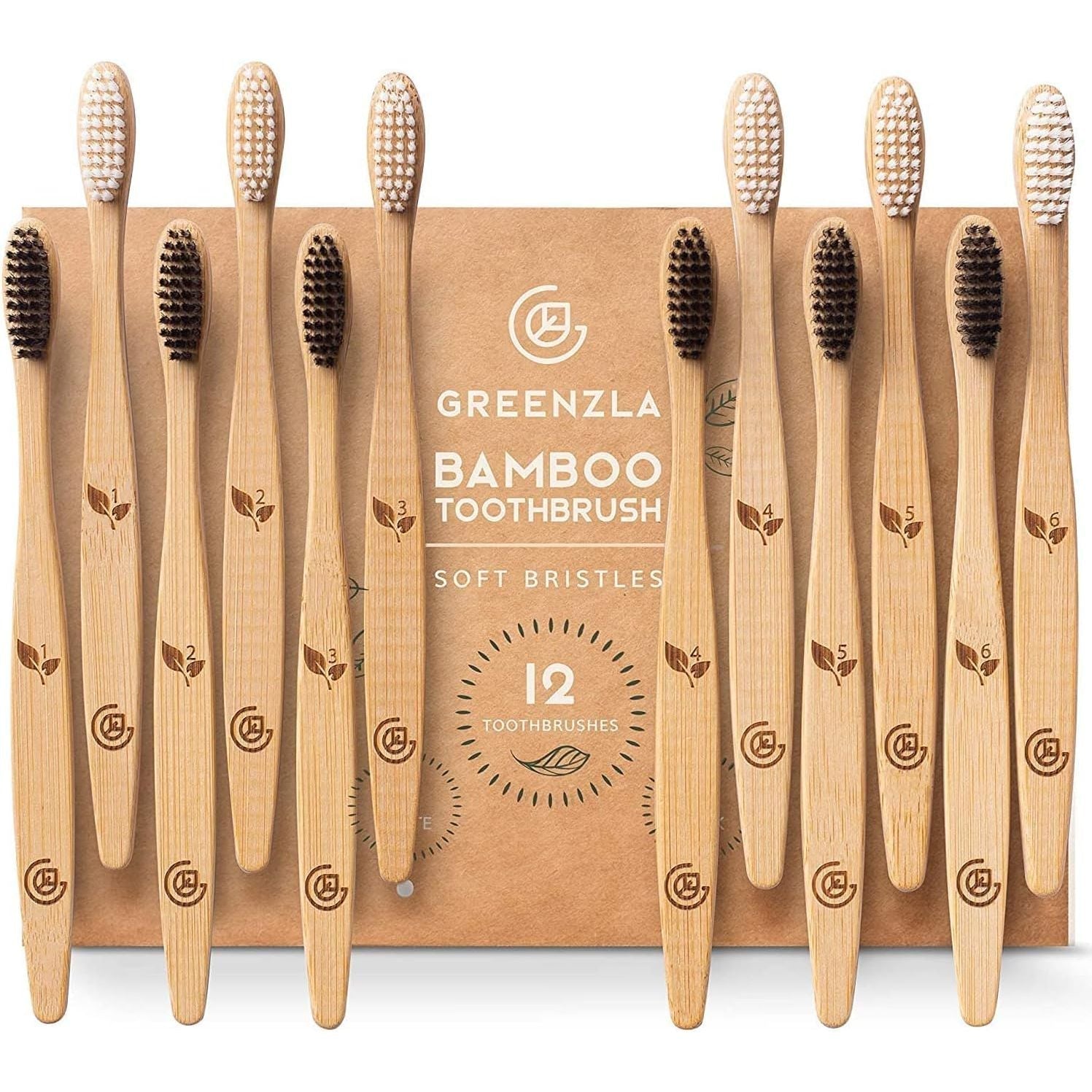 Buy now Greenzla Bamboo Toothbrushes for Adults â€“ 12 Pack Wooden Toothbrush Set with Charcoal-Infused Soft Bristles, Natural Oral Care for Daily Use 1 Count (Pack of 12) at indiglob india