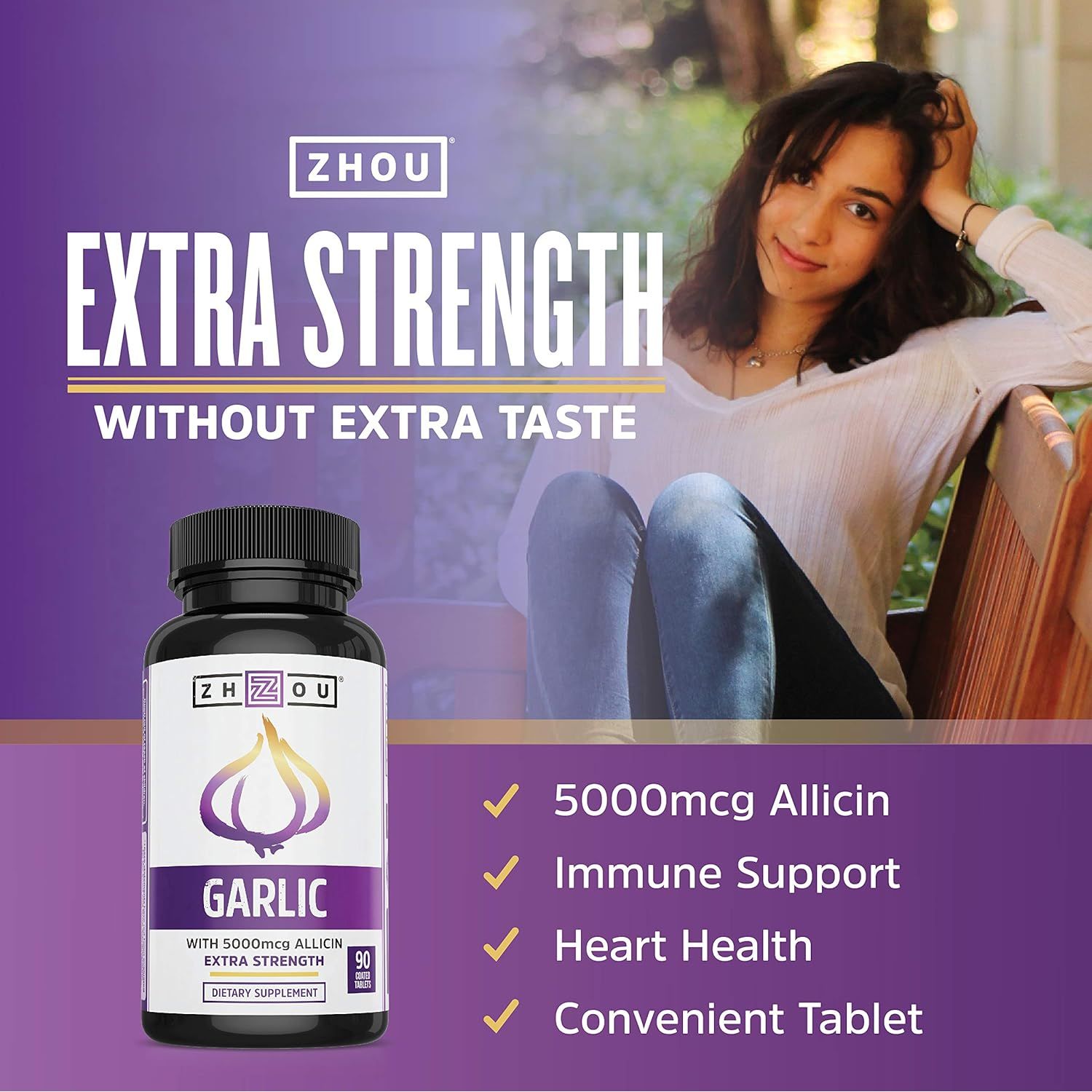 Buy now Zhou Garlic with Allicin - Garlic Supplements, Odorless Garlic Extract Pills for Men & Women, 5000 mcg Allicin Per Tablet for Immune & Heart Health - 90 Coated Tablets (Pack of 1) at indiglob india
