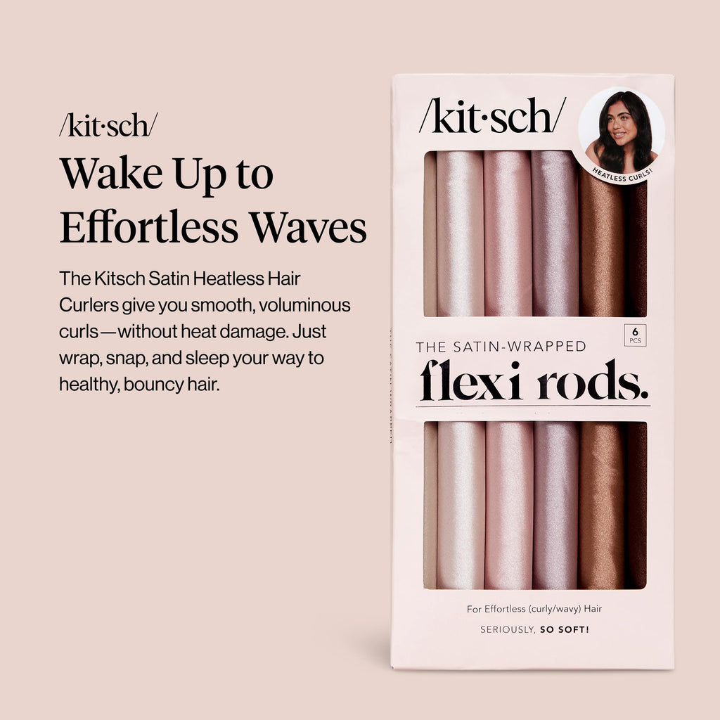 Kitsch Satin Flexi Rods Heatless Curling Rod - 6 pcs, Rosewood | Flexi Rod for Heatless Curl Overnight for Women, Comfortable Hair Curlers to Sleep In for Frizz-Free, No Heat Damage Styling