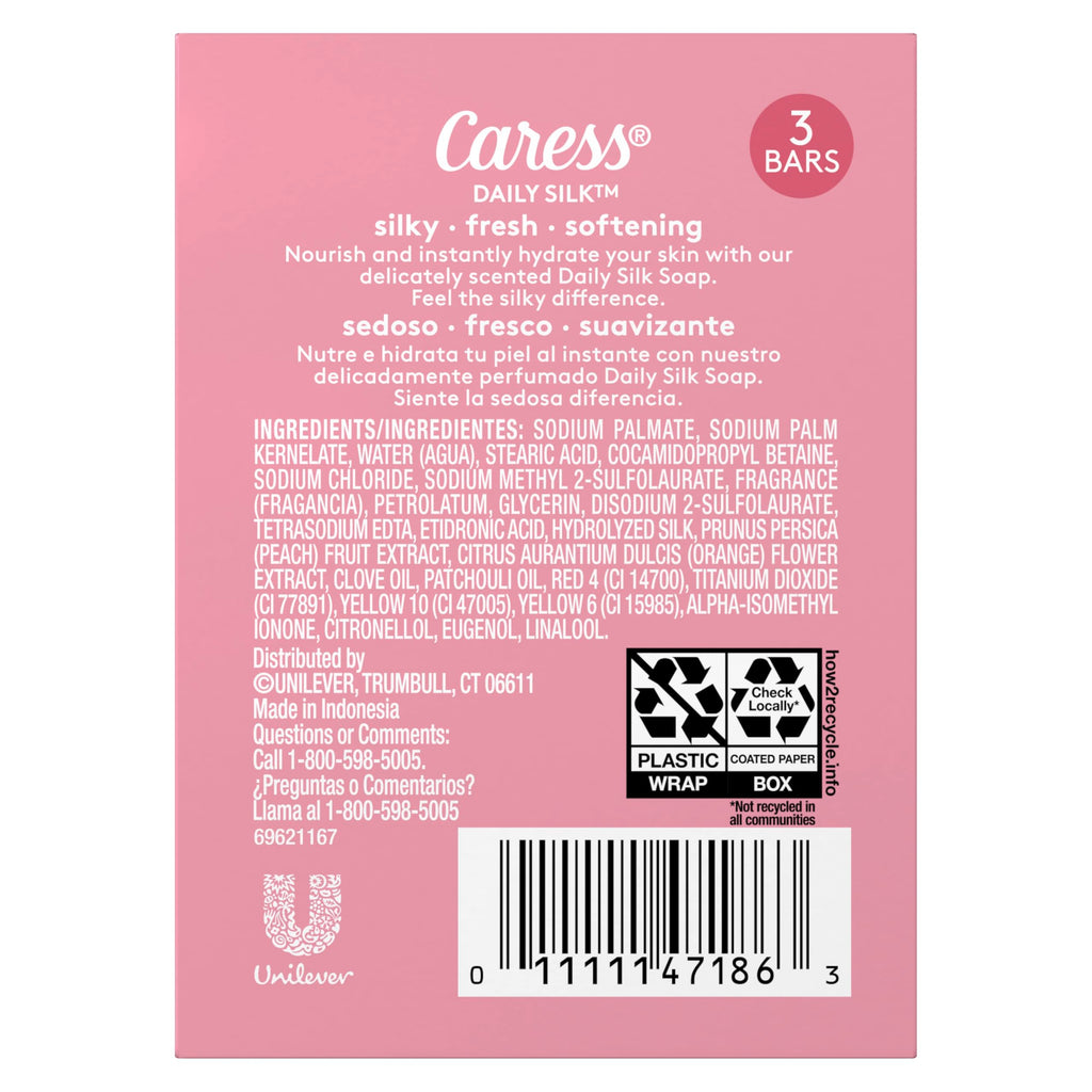 Caress Beauty Bar Soap For Noticeably Silky Soft Skin Daily Silk Extract and Floral Oil Essence 3.15 oz 3 Bars
