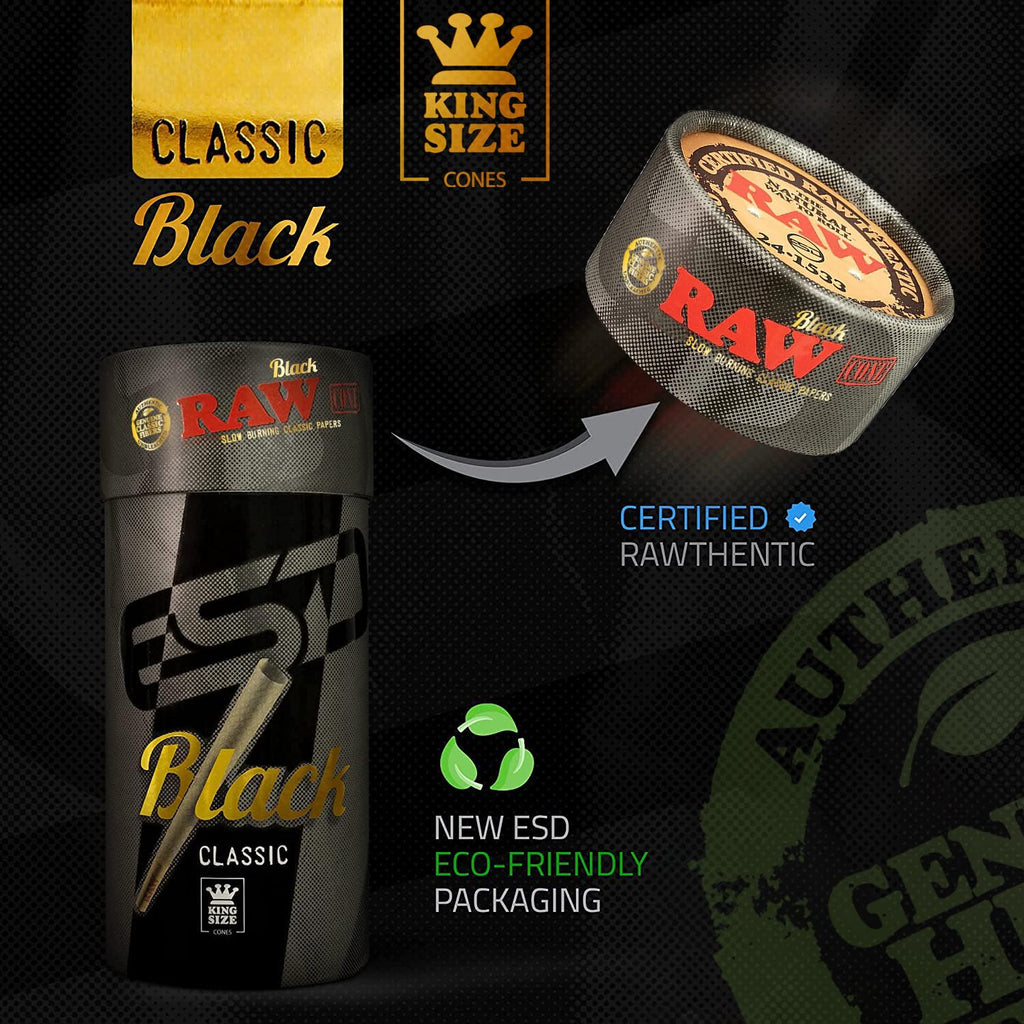 RAW Black Cones King Size 109 mm - 100 Pack of Pre-Rolled Rolling Papers