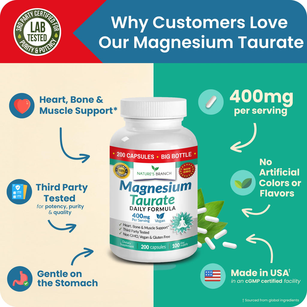 Magnesium Taurate 400mg – High Absorption for Sleep, Heart Health & Calm
