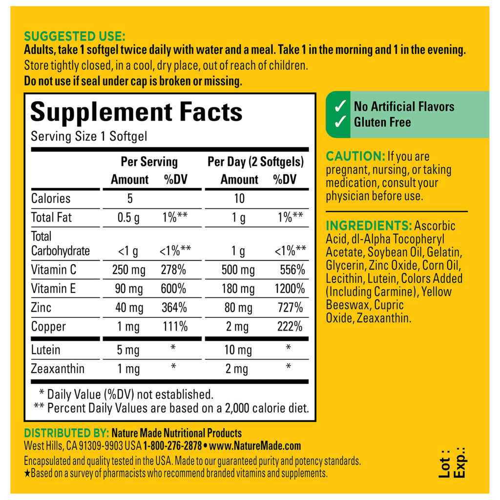 Nature Made Vision Based on the AREDS 2 Formula, Vitamin C, 60 Softgels